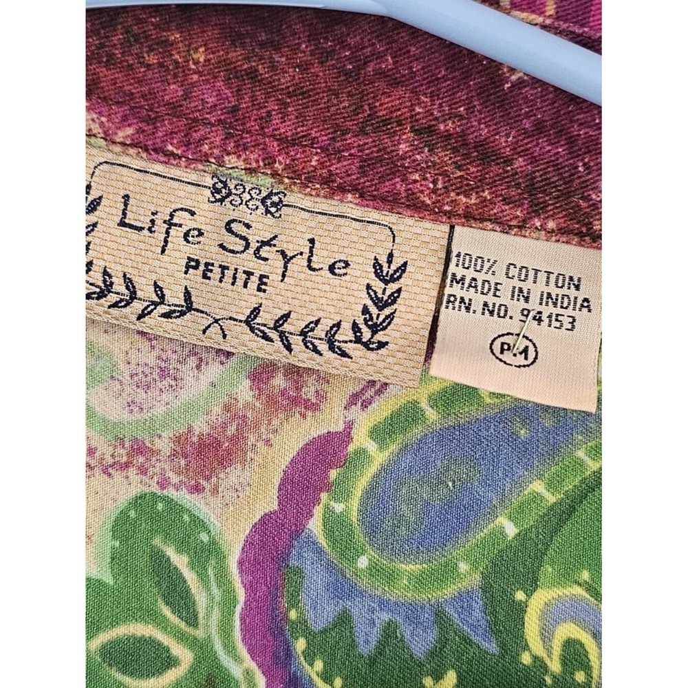 Life Style Petite Paisley Print Cotton Button Front Jacket Multicolor PM Boho - Picture 4 of 5